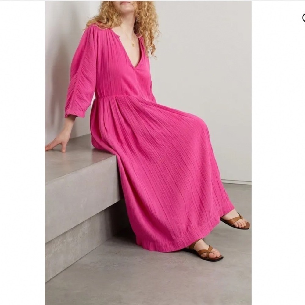 MARA HOFFMAN Cotton Gaze Chloe Pleated Midi‎ Dress Size XS In Fuchsia Pink